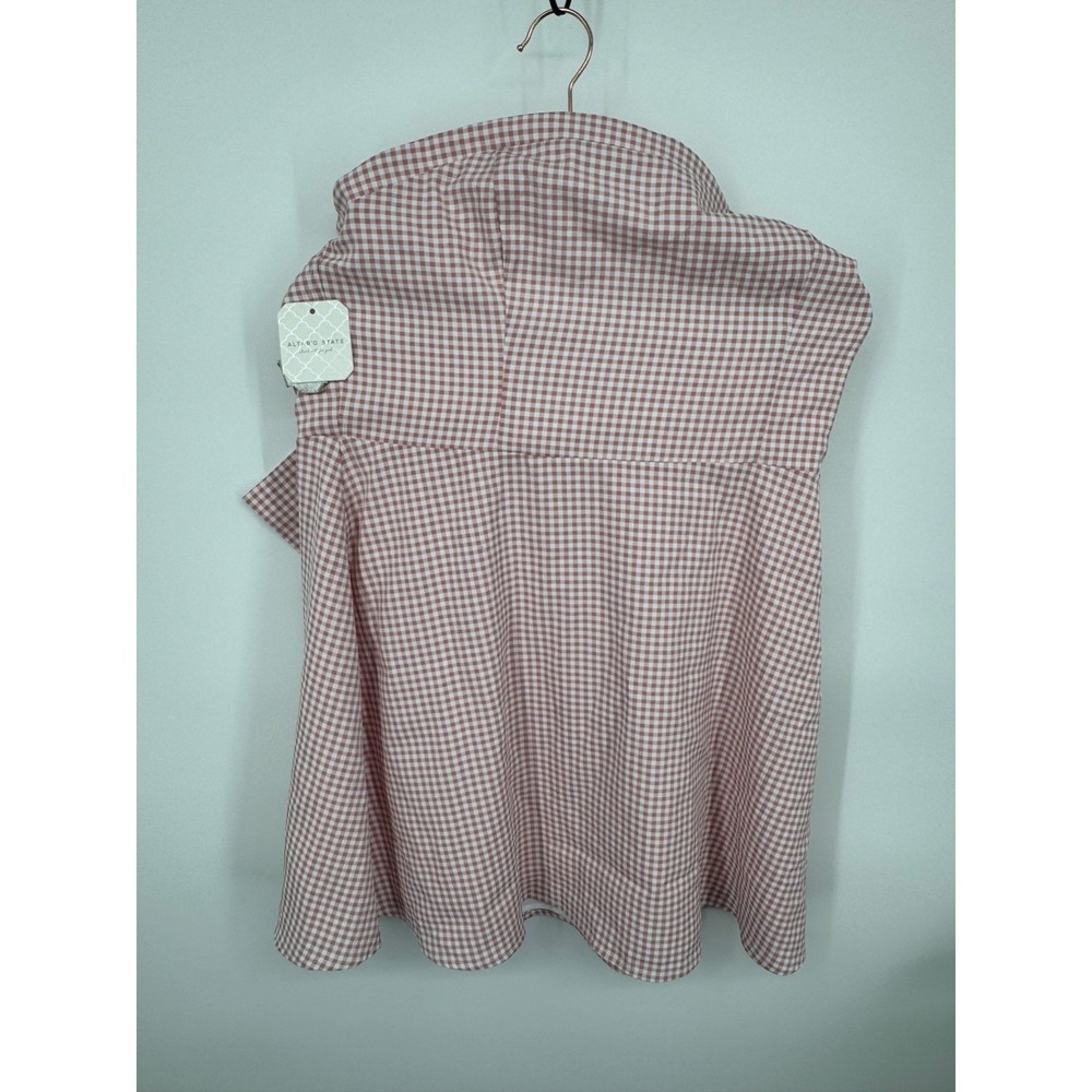 NWT Altar'd State Callista Picnic Mini Dress Women XL Pink White Check Strapless